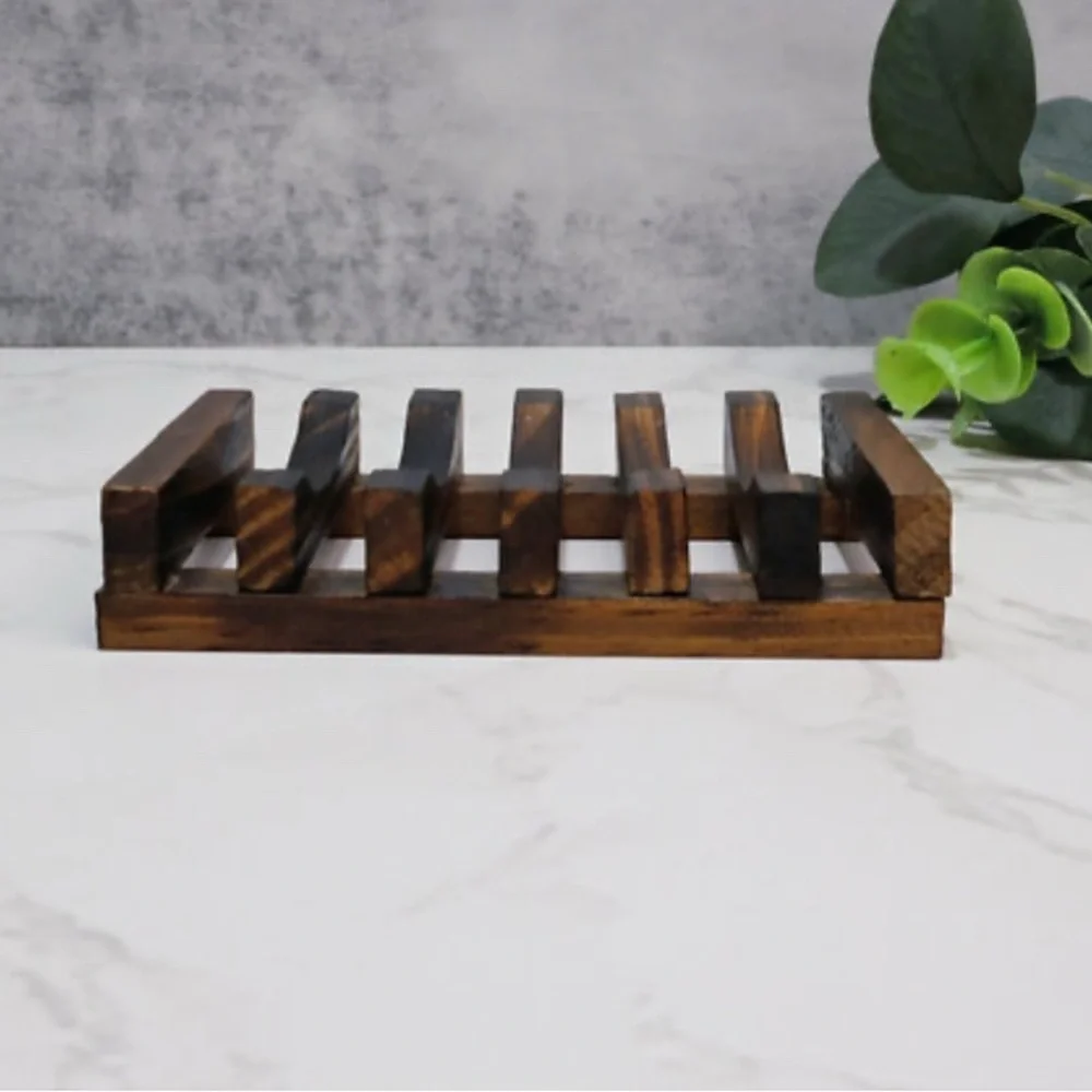 Set of 2 Wooden Bar Soap Dish Shower Holder Self Draining Design Bamboo Eco Love